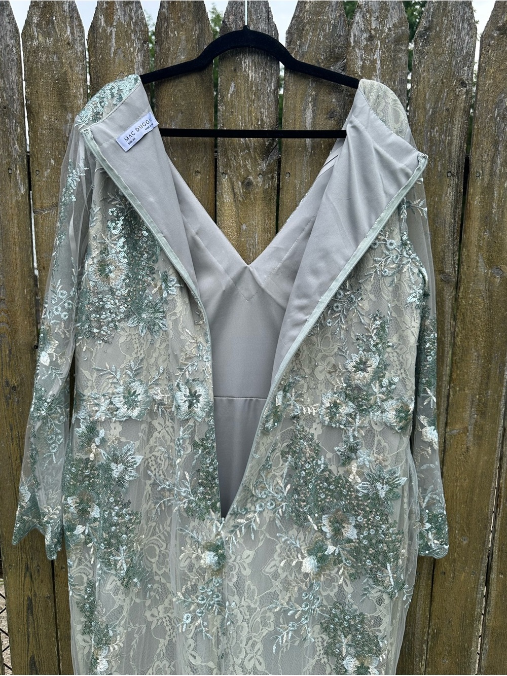 NWT Mac Duggal 67539 Embroidered Sequin Lace Evening Gown Sage Silver Size 20 - Picture 10 of 13